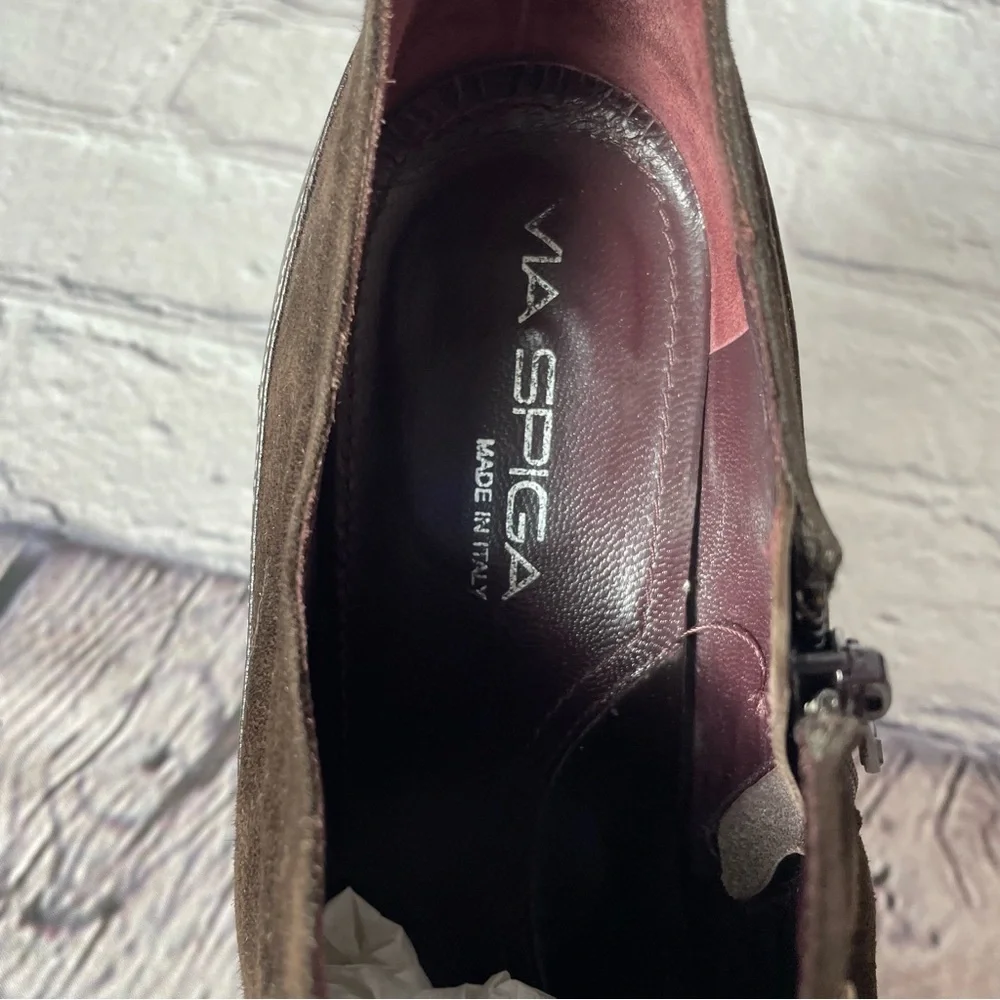 VIa Spiga High Heel Suede Leather Brown Booties Made In Italy Size 9